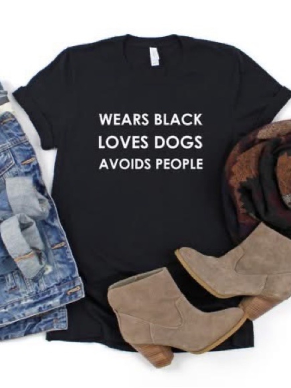 Bella Canvas Black Tee with White Text - Wears Black Loves Dogs Avoids People